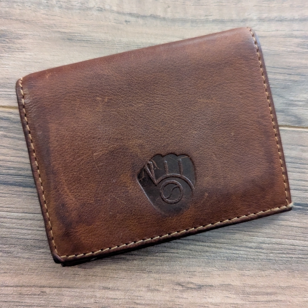 Dooney & Bourke Brown Leather Wallet Milwaukee Brewers Branded. Bifold